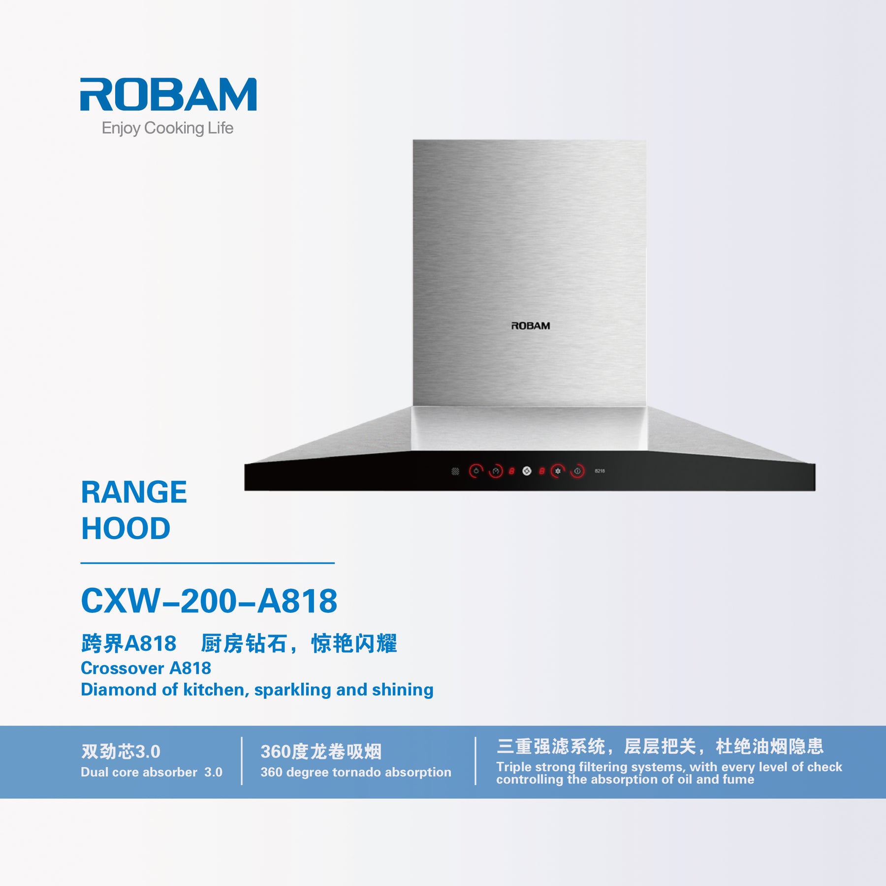 ROBAM | Canopy Rangehood | CXW-200-A818 | 900mm (w)